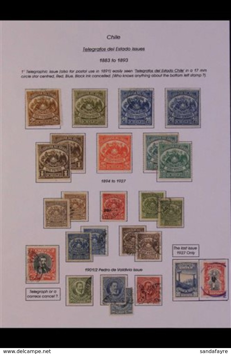 TELEGRAPH STAMPS COLLECTION  A Single Album Page & A Stock Card With 40 Mint & Used Stamps Plus A 1886 Santiago Printed  - Chile