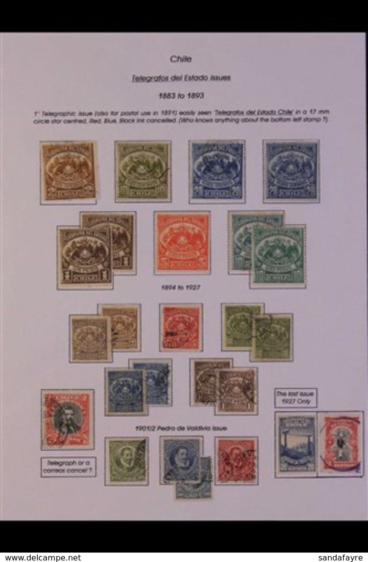 TELEGRAPH STAMPS COLLECTION  A Single Album Page & A Stock Card With 40 Mint & Used Stamps Plus A 1886 Santiago Printed  - Chili