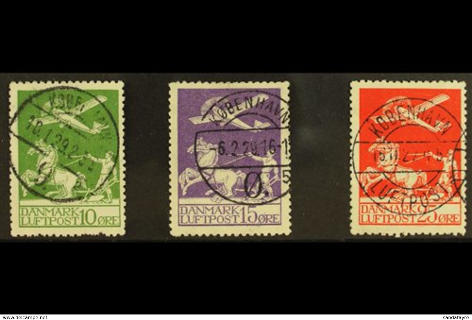 1925-26  10 Ore, 15 Ore, And 25 Ore Air Set, Michel 143/145 Or SG 224/226, Fine Used With Neat Cds Cancels. (3 Stamps)   - Other & Unclassified