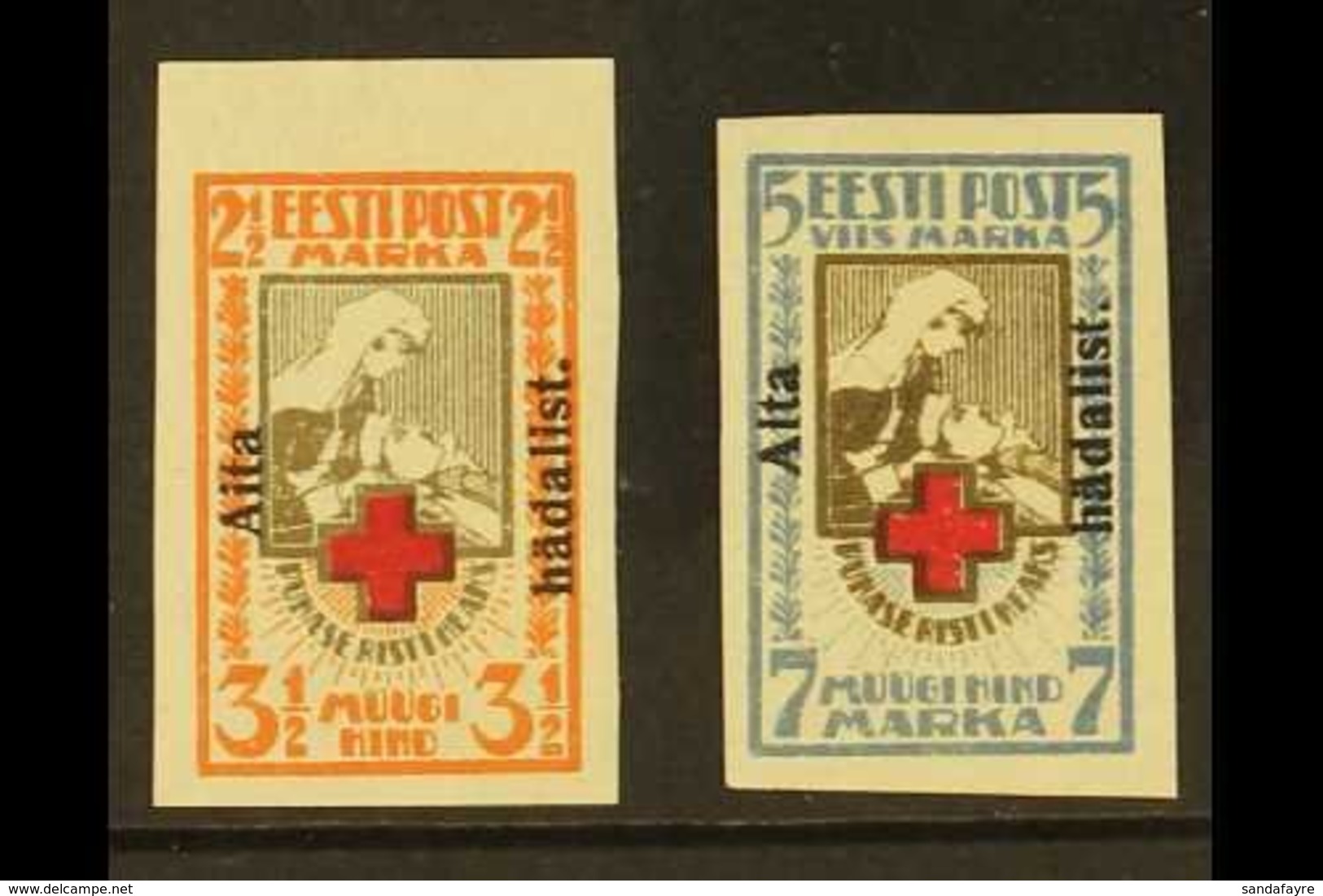 1923  "Aita Hadalist." Overprints Complete Imperf Set (Michel 46/47 B, SG 49A/50A), Very Fine Mint, Very Fresh, Both Sta - Estonia