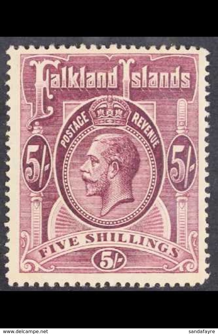 1914  5s Reddish Maroon, SG 67a, Very Fine Mint. For More Images, Please Visit Http://www.sandafayre.com/itemdetails.asp - Falkland Islands