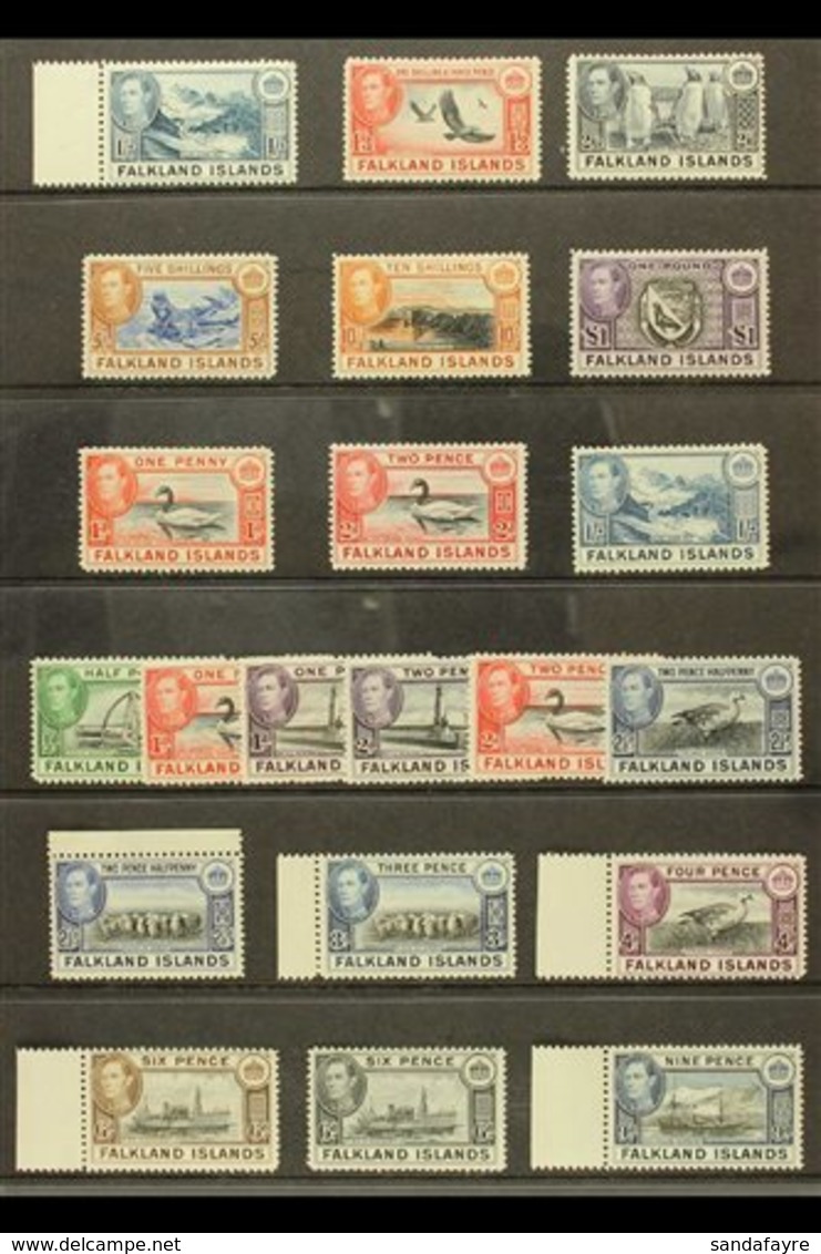1938-50  Complete Definitive Set, SG 146/163, Fine Mint, Includes Additional Shades For 1d, 2d, And 1s, And With Many Va - Falklandinseln