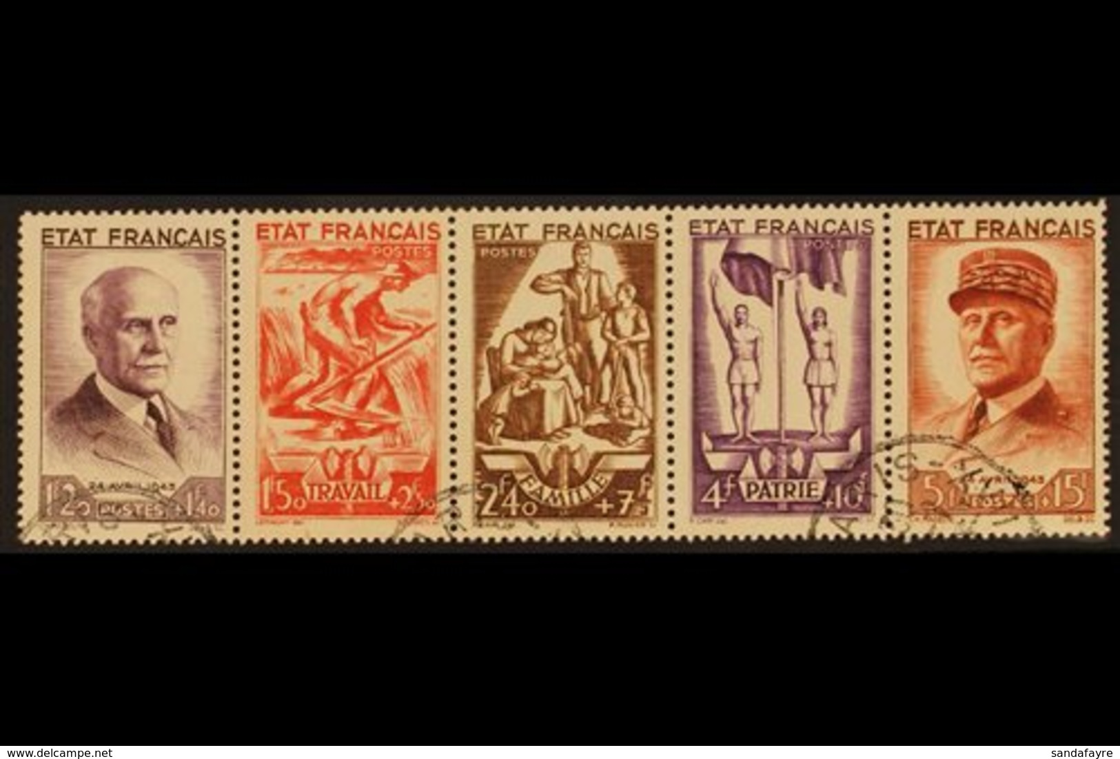 1943  (June) National Relief Fund Horizontal SE-TENANT STRIP Of 5 (Yvert 580A, SG 780a), Superb Cds Used, Very Fresh. (5 - Andere & Zonder Classificatie