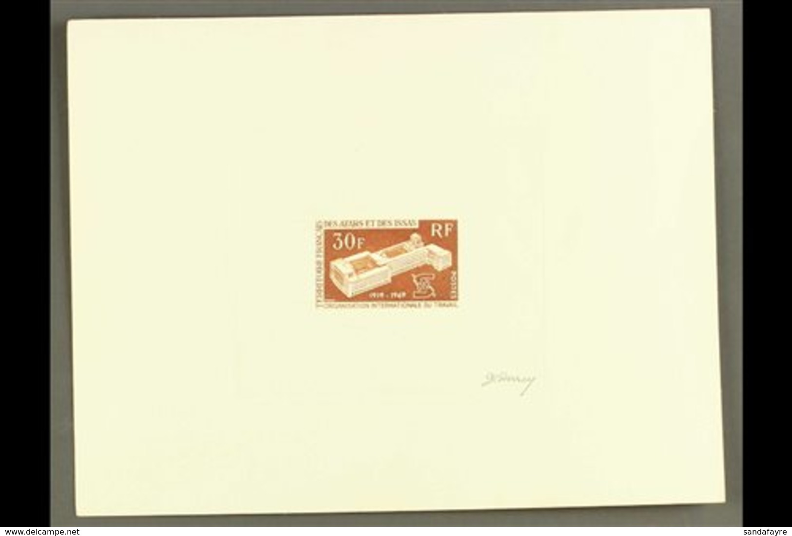 AFAR ET ISSAS  1969 30f ILO Imperf Sunken DIE PROOF, As Yvert 354, Printed In Brown On Card Ith Embossed Seal On Margin  - Sonstige & Ohne Zuordnung
