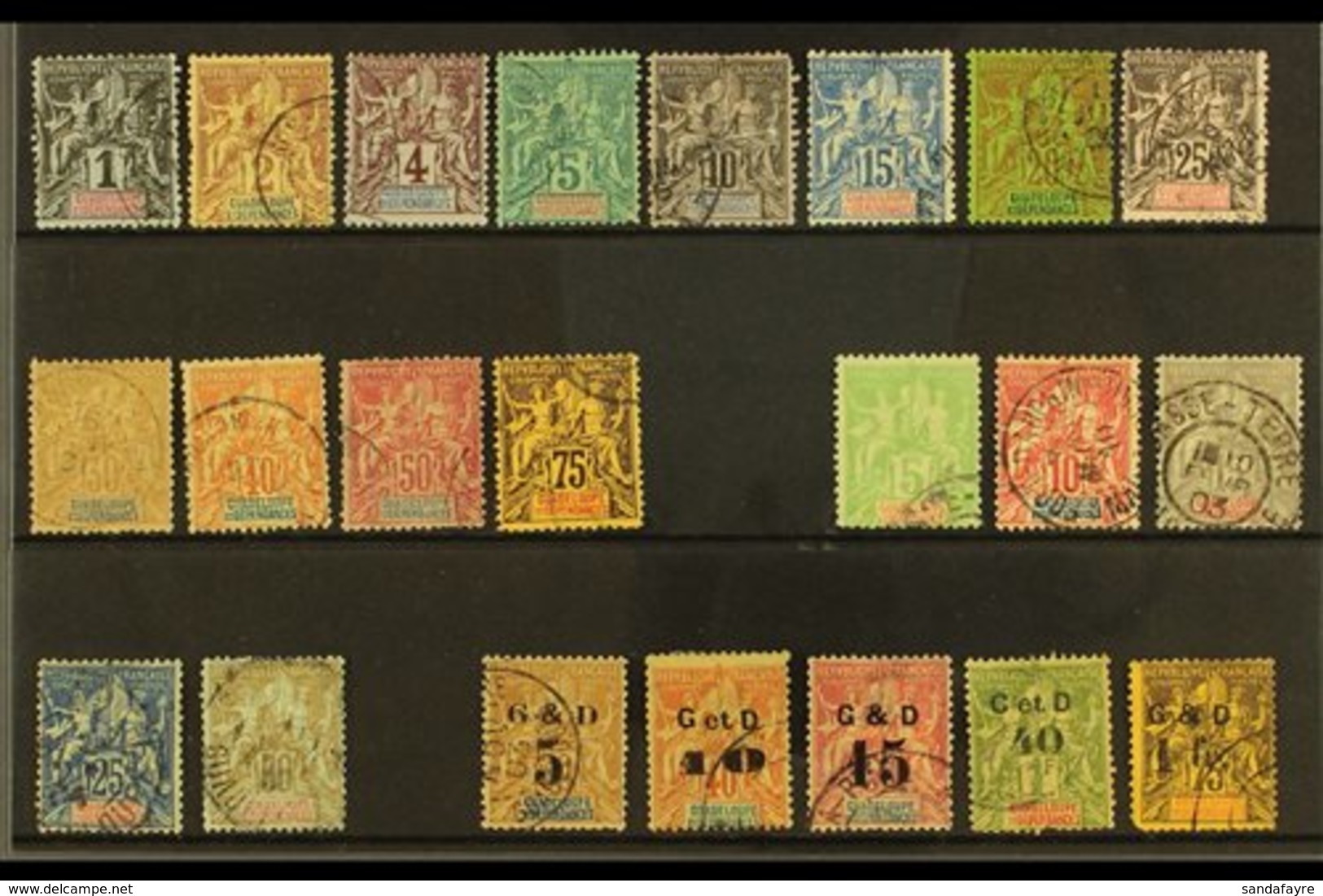 GUADELOUPE  1892-1903 "Peace & Commerce" Used Collection On A Stock Card. Includes 1892 Tablet Set To 75c With 1900-01 N - Other & Unclassified