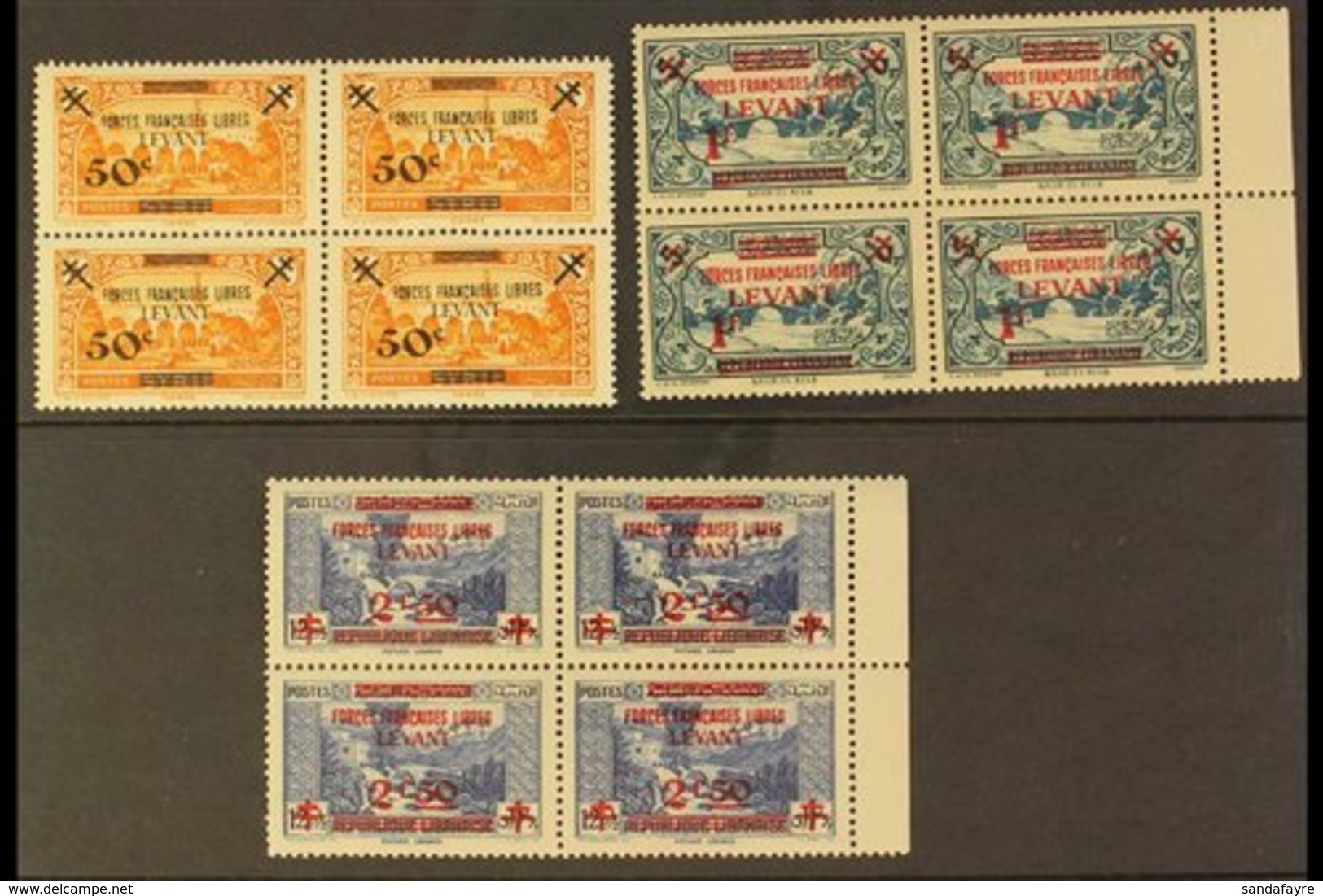 LEVANT  FREE FRENCH 1942 50c On 4pi, 1f On 5pi & 2.50f On 12½pi 'Forces Francaises Libres / Levant" Overprints, Yvert 41 - Andere & Zonder Classificatie
