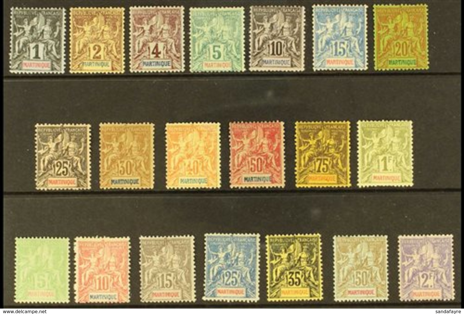 MARTINIQUE  1892 "Tablet" Definitives Complete Set, Plus 1899-1906 Colour Change Set To 2f, Yvert 31/50, SG 33/52, 1f Th - Other & Unclassified