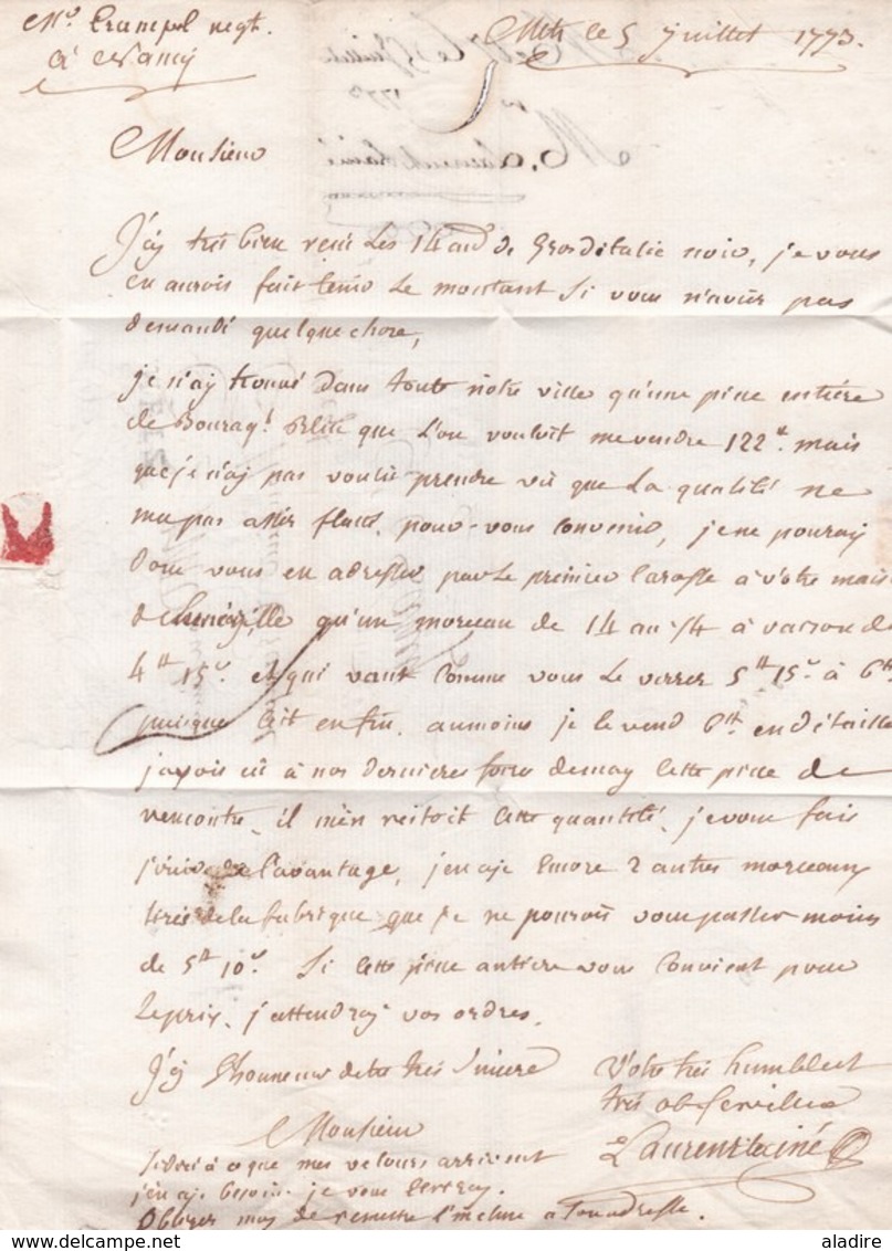 1773 - Marque Postale METZ, Moselle Sur Lettre Pliée Avec Correspondance Vers Nancy, Meurthe Et Moselle - 1701-1800: Precursori XVIII