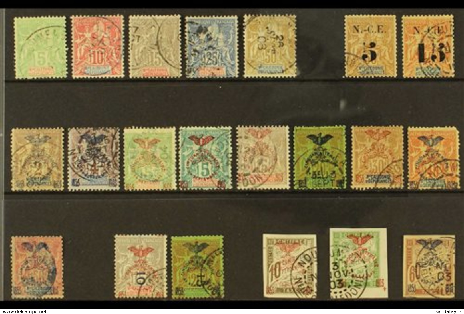 NEW CALEDONIA  1900-1904 All Different FINE USED Collection On A Stock Card. Note 1900-04 To 50c, 1902 Surcharges, 1903  - Sonstige & Ohne Zuordnung