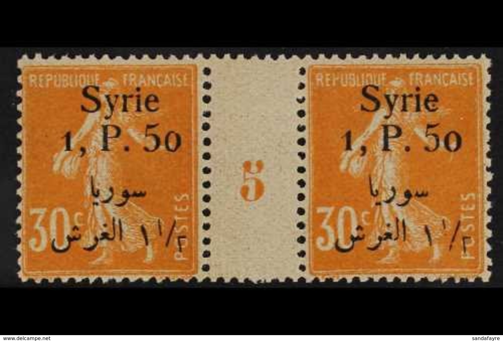 SYRIA  1924-25 overprinted "Syria & Bilingual Surcharge" 1pi.50 On 30c Orange Millesimes, Number 5, Maury 150, Superb, N - Andere & Zonder Classificatie