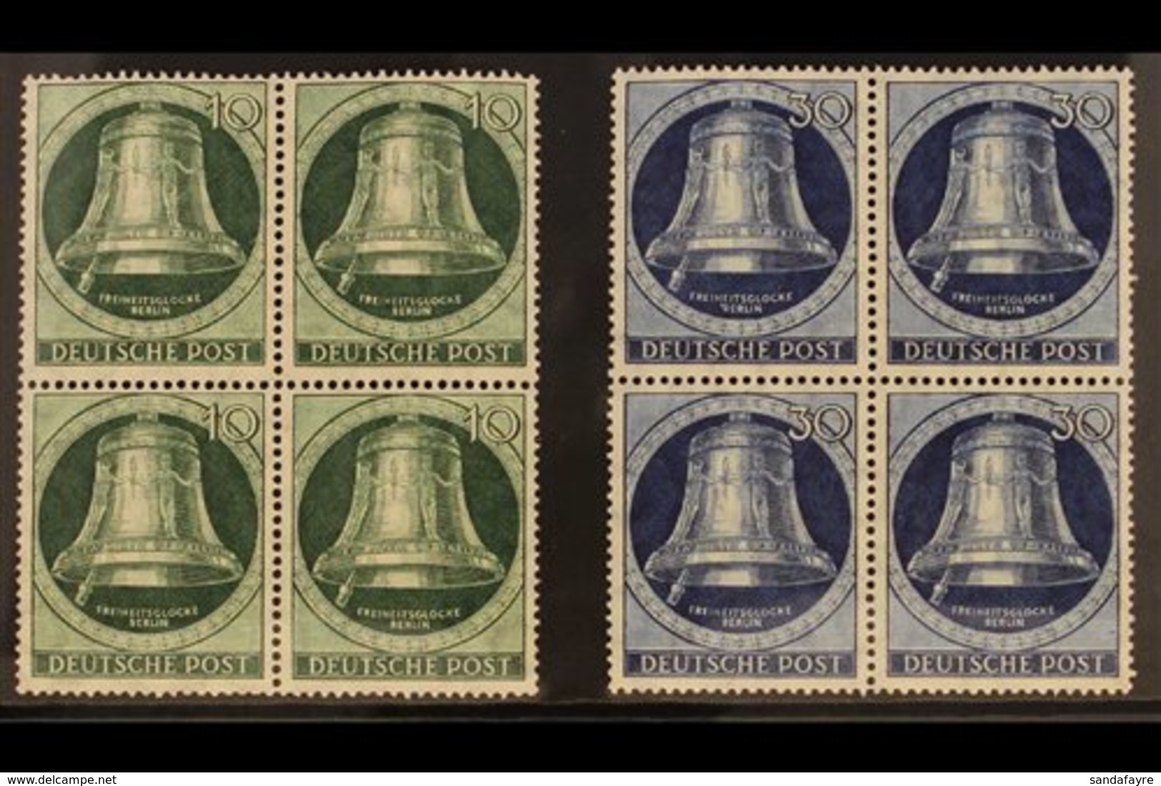 1951 MINT / NHM BLOCKS OF 4  10pf Green & 30pf Blue "Freedom Bells", Mi B76 & B78, (May Day Issues), Lower Stamps In Eac - Other & Unclassified