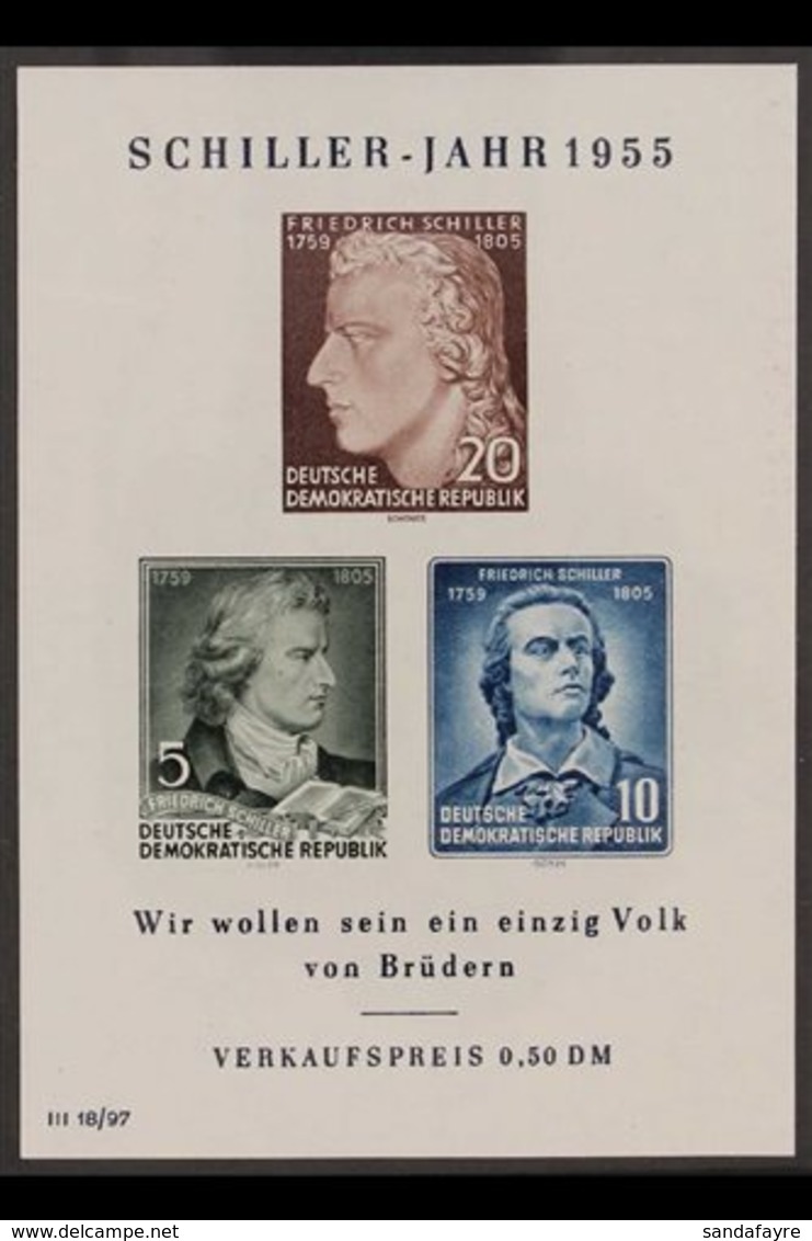 1955  Schiller Mini-sheet With 'Gesicht Mit 2 Warzen' PLATE FLAW, Michel Block 12 II, Superb Never Hinged Mint, Very Fre - Otros & Sin Clasificación