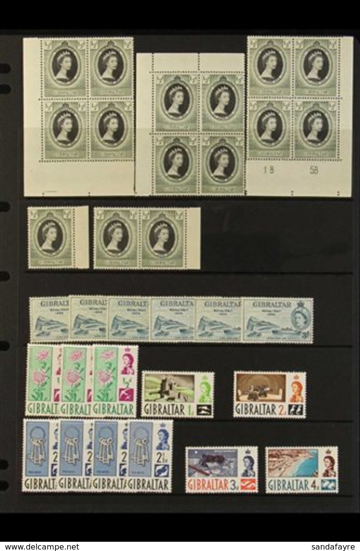 1953-66 QEII MINT/NHM STOCK.  A Series Of Stock Pages Bearing A Mint & Never Hinged Mint Selection Of Individual Issues  - Gibraltar