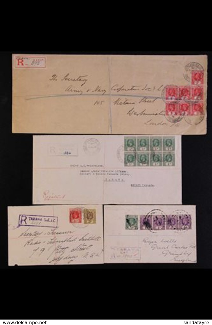 TARAWA  1914-40 Group Of KGV Franked Covers, With 1914 Bearing 1d X7 Registered To London With Manuscript Label, 1927 Be - Gilbert- En Ellice-eilanden (...-1979)