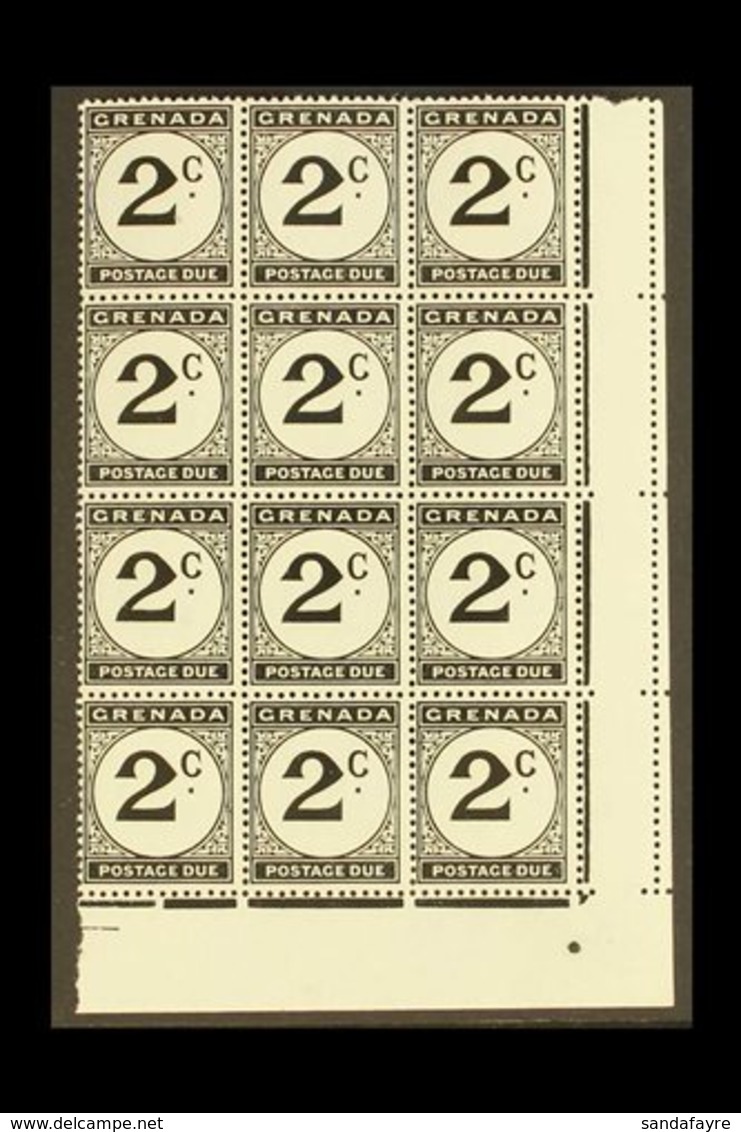 POSTAGE DUES  1952 2c Black WATERMARK ERROR ST. EDWARD CROWN, SG D15b, Within Superb Never Hinged Mint Lower Right Corne - Grenada (...-1974)