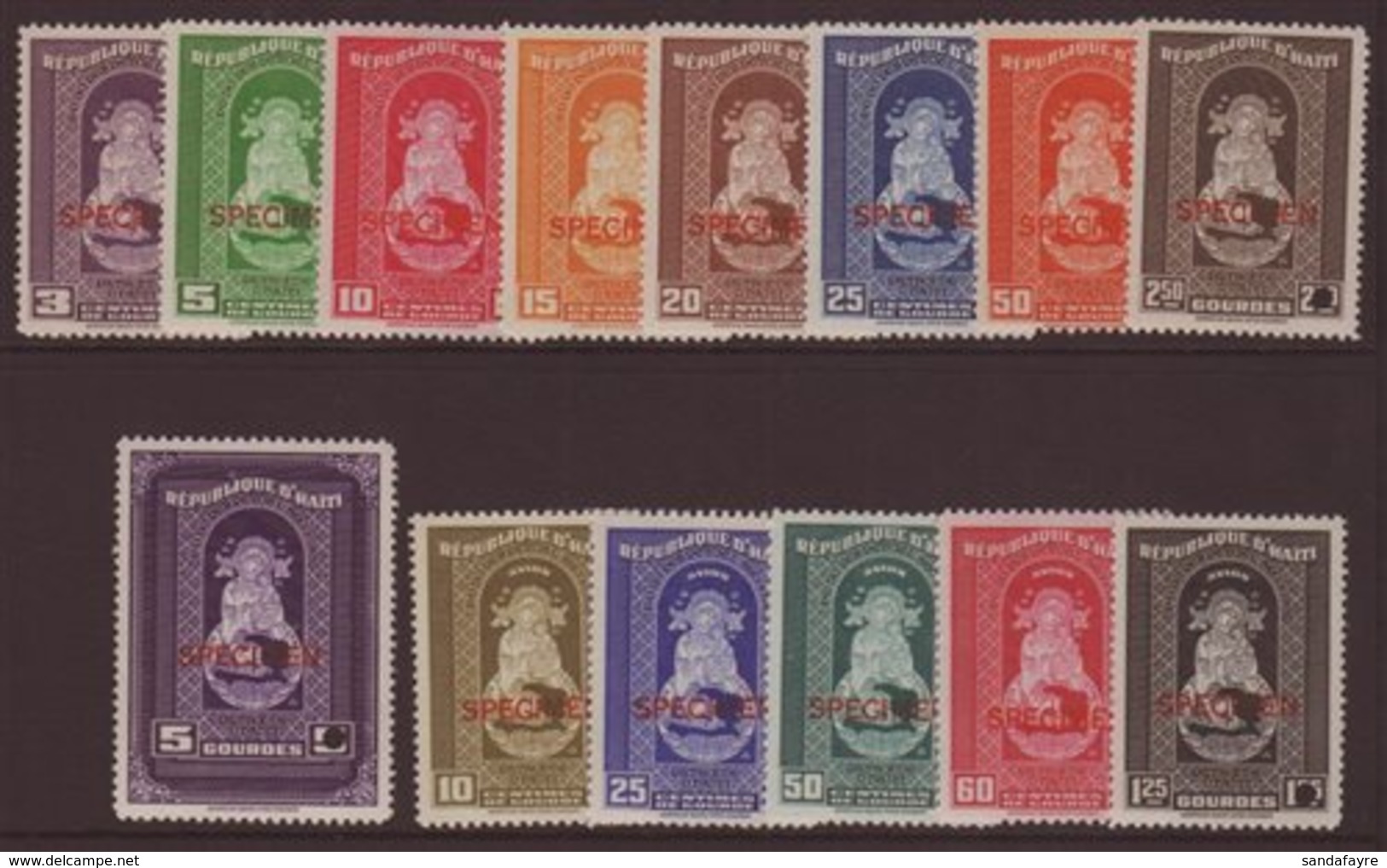 SPECIMENS  1942 "Madonna & Child, Postage & Airmails Set, SG 343/56, Never Hinged Mint, With Security Punch Holes (14 St - Haití