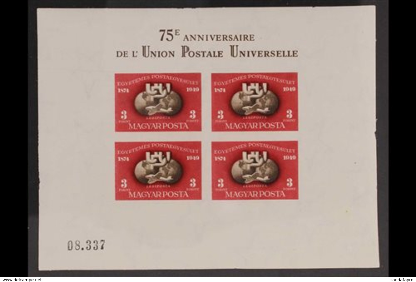 1949  UPU 75th Anniversary Imperf Miniature Sheet (Mi Block 18B, SG MS1072), Never Hinged Mint. For More Images, Please  - Andere & Zonder Classificatie