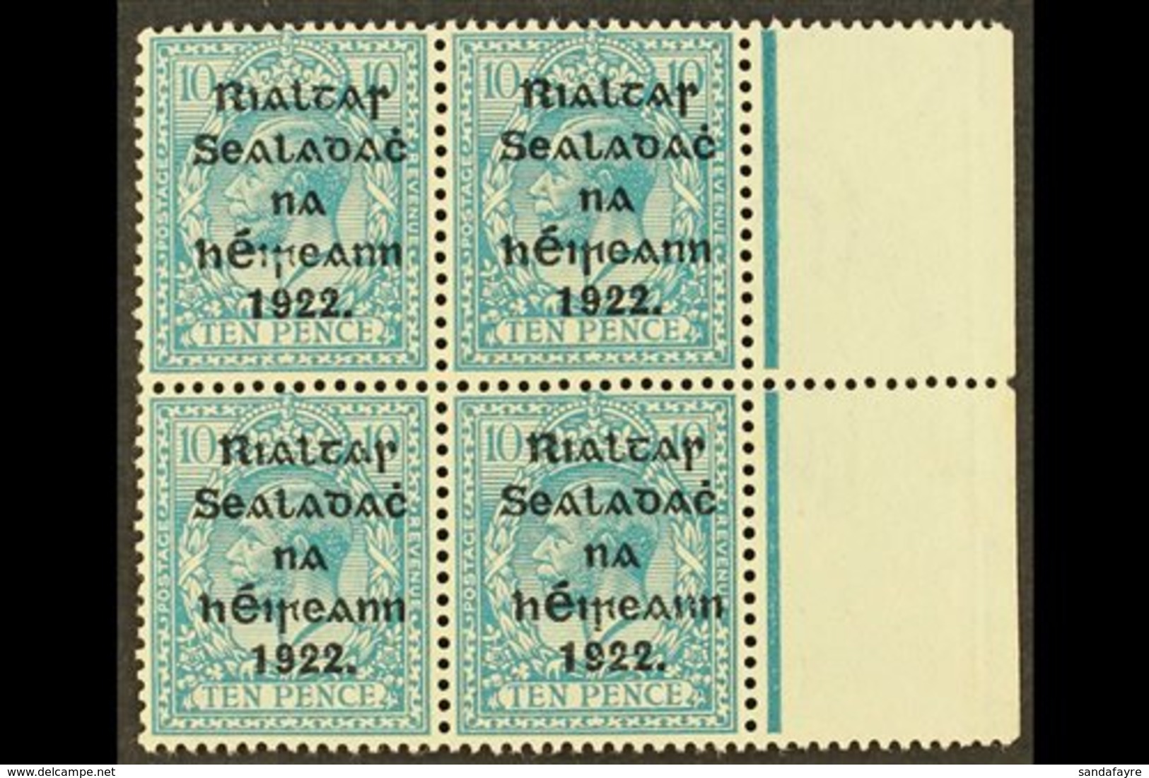 1922 THOM  10d Turquoise Blue, SG 42, Nhm Marginal Block Of Four.  For More Images, Please Visit Http://www.sandafayre.c - Sonstige & Ohne Zuordnung