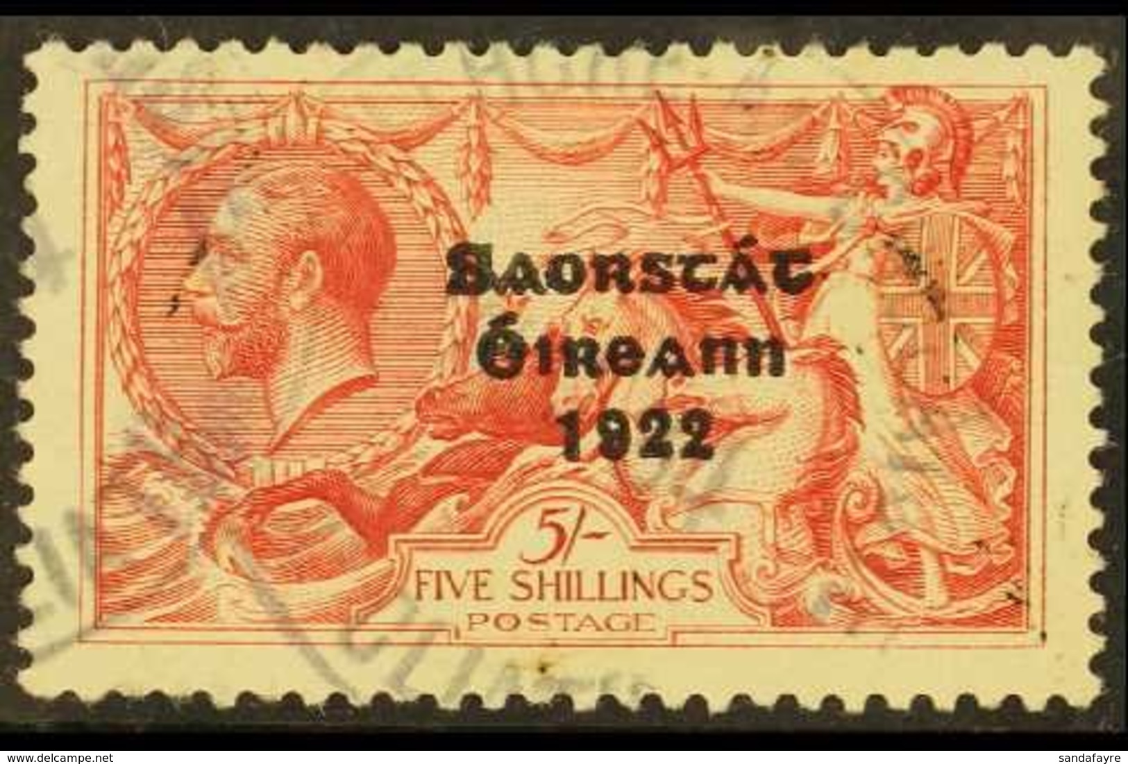1922-23  5s Rose-carmine Seahorse, SG 65, Showing Broken Visor Line (Hib. T60h), Fine Cds Used.  For More Images, Please - Other & Unclassified