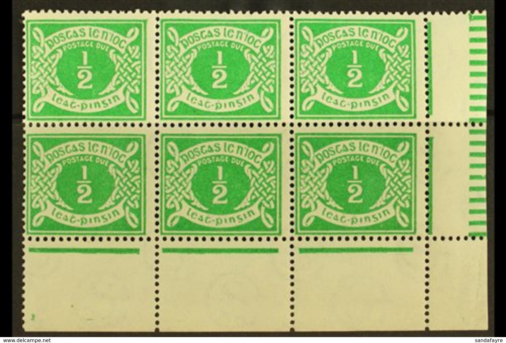 1925 POSTAGE DUE  ½d Emerald Green, SG D1, Fine Mint Lower Right Corner Block Of Six, Showing Pillared Margin, Four Are  - Sonstige & Ohne Zuordnung
