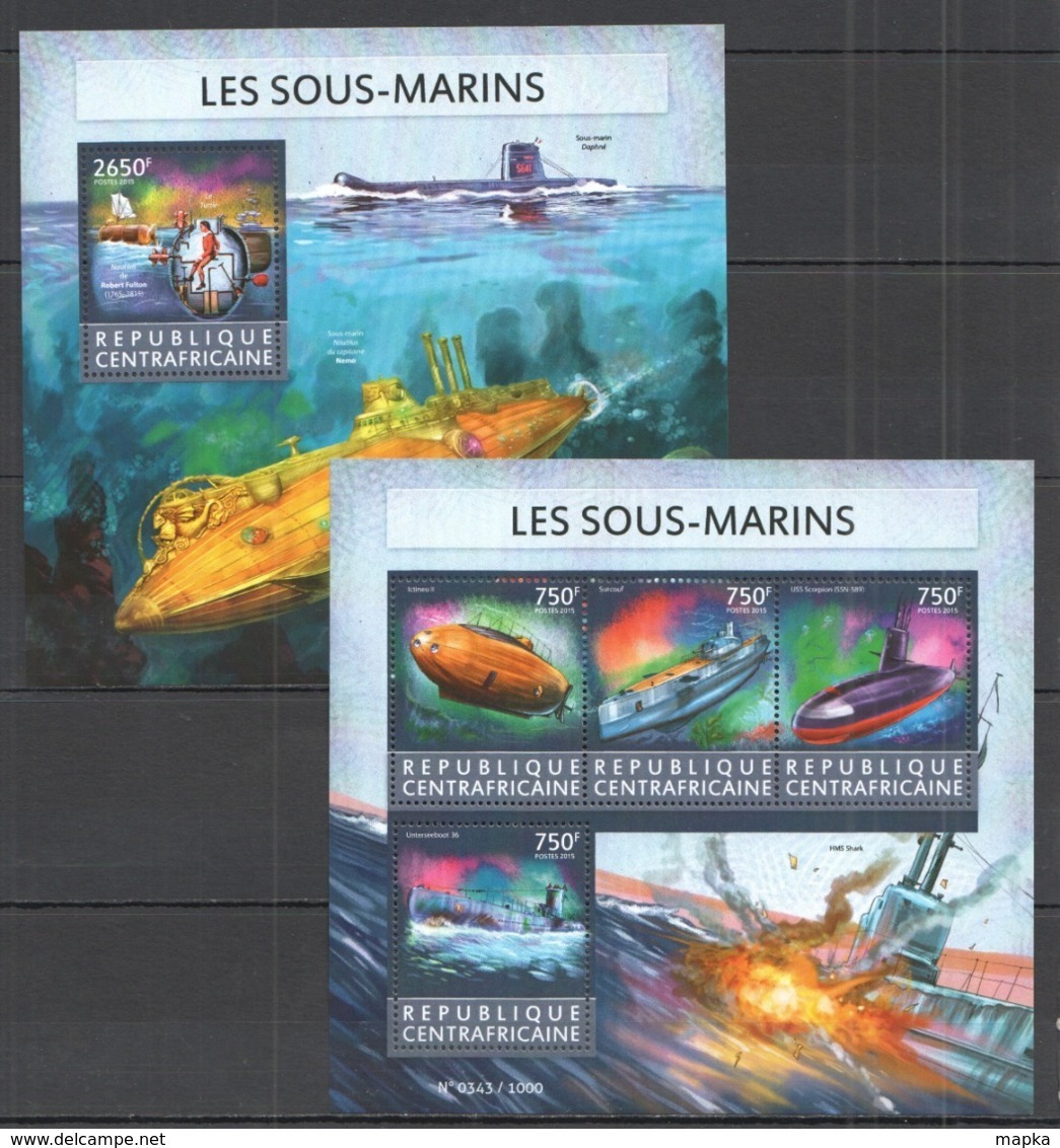 CA229 2015 CENTRAL AFRICA CENTRAFRICAINE TRANSPORT SUBMARINES SOUS-MARINS KB+BL MNH - Submarines