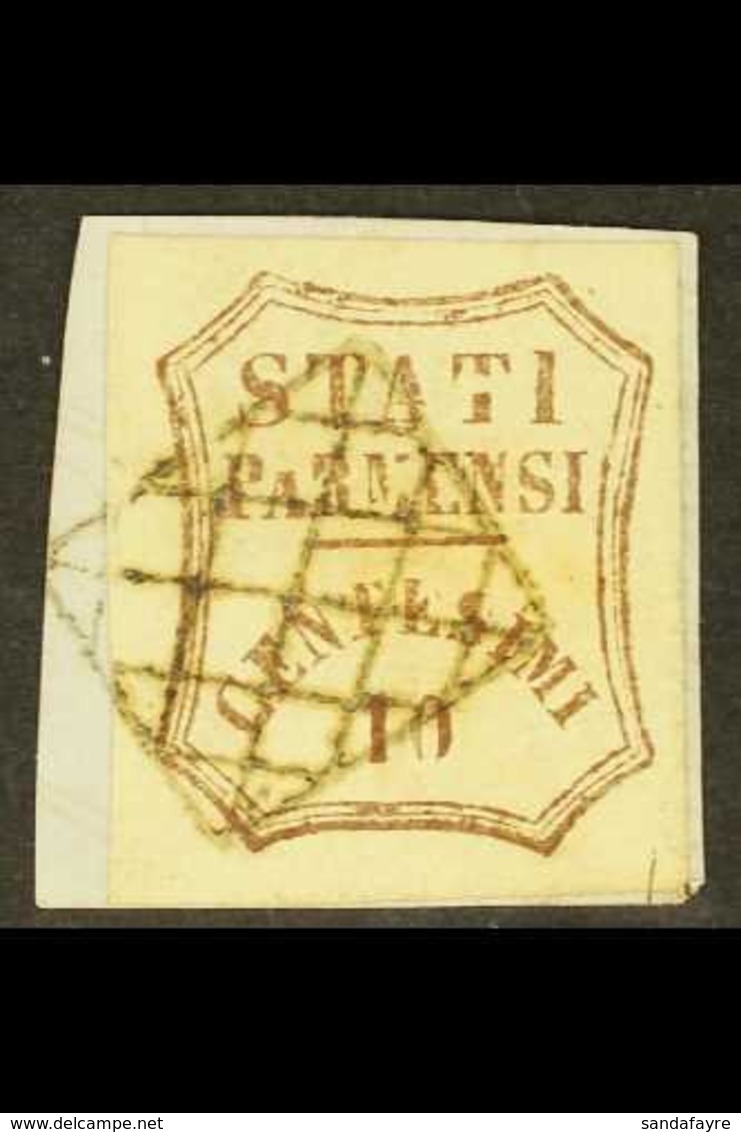 PARMA - PROVISIONAL GOVERNMENT  1859 10c Brown, Variety "Short A And Broken T", Sass 14e, Superb Used On Small Piece Tie - Unclassified