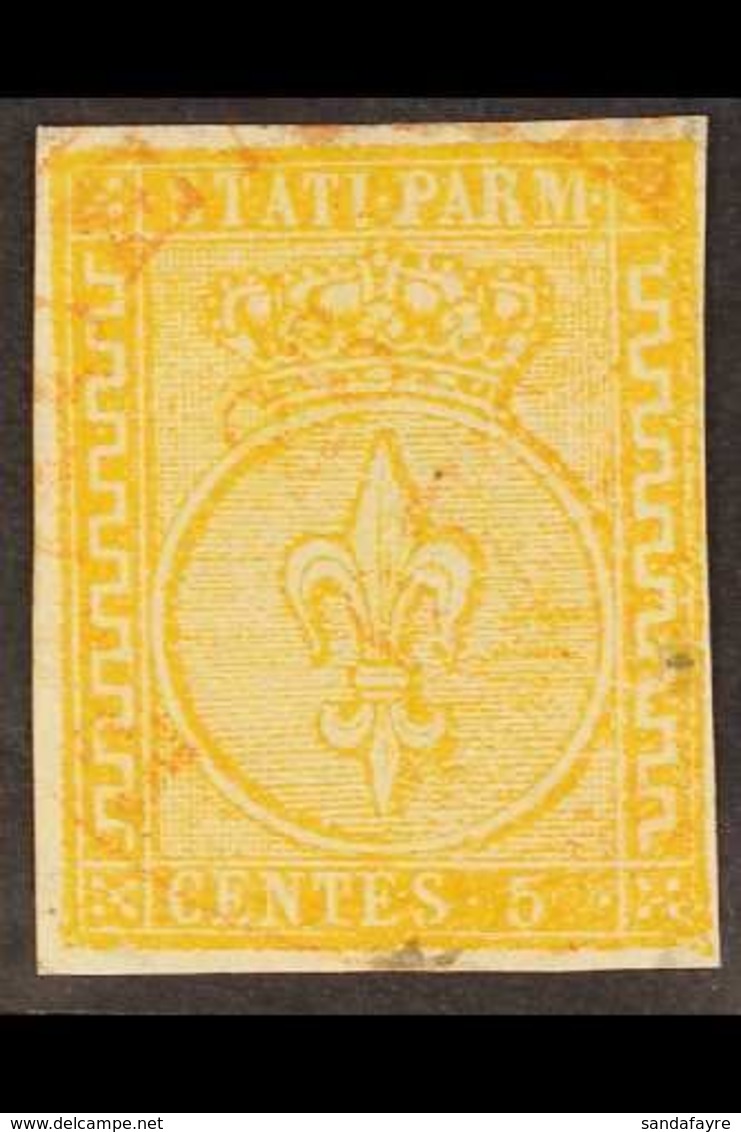 PARMA  1853 5c Yellow Orange, Sass 6, Fine Used With Clear To Large Margins And Light Red Cds Cancel. Cat Sass €1400 (£1 - Ohne Zuordnung
