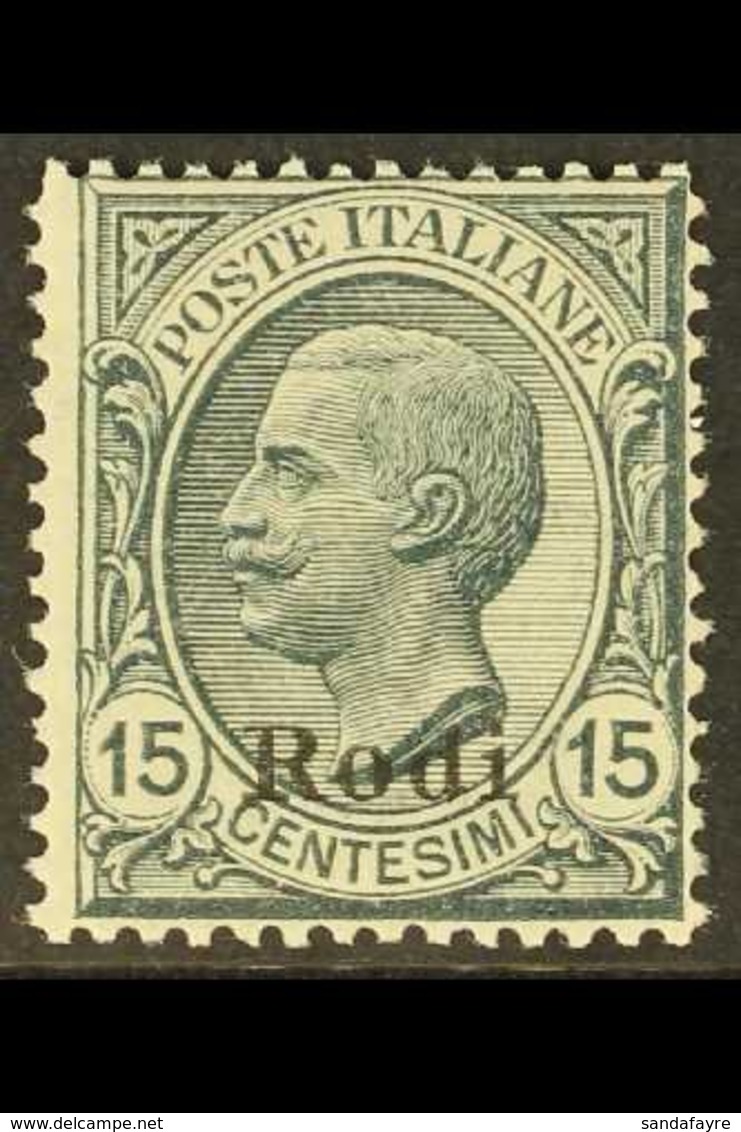 RODI  1918-22 15c Slate Watermarked "Rodi" Overprint (Sassone 11, SG 6J), Never Hinged Mint, Fresh. For More Images, Ple - Other & Unclassified