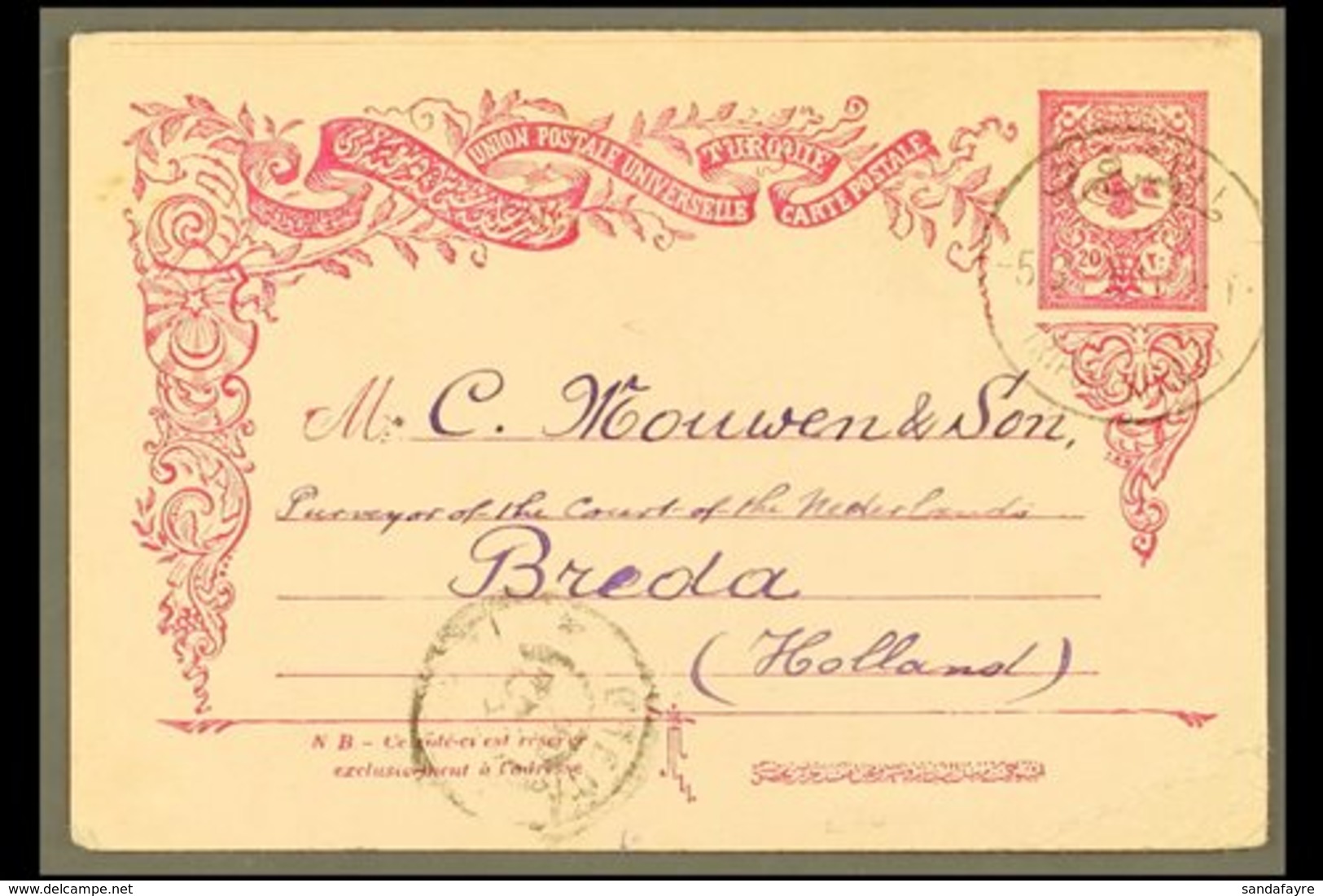 TRIPOLI (LIBYA) 1905  (March) 20pa Postal Card To Holland, With Good Clear Bilingual Tripoli Cds. Du Vachat Photo Certif - Sonstige & Ohne Zuordnung