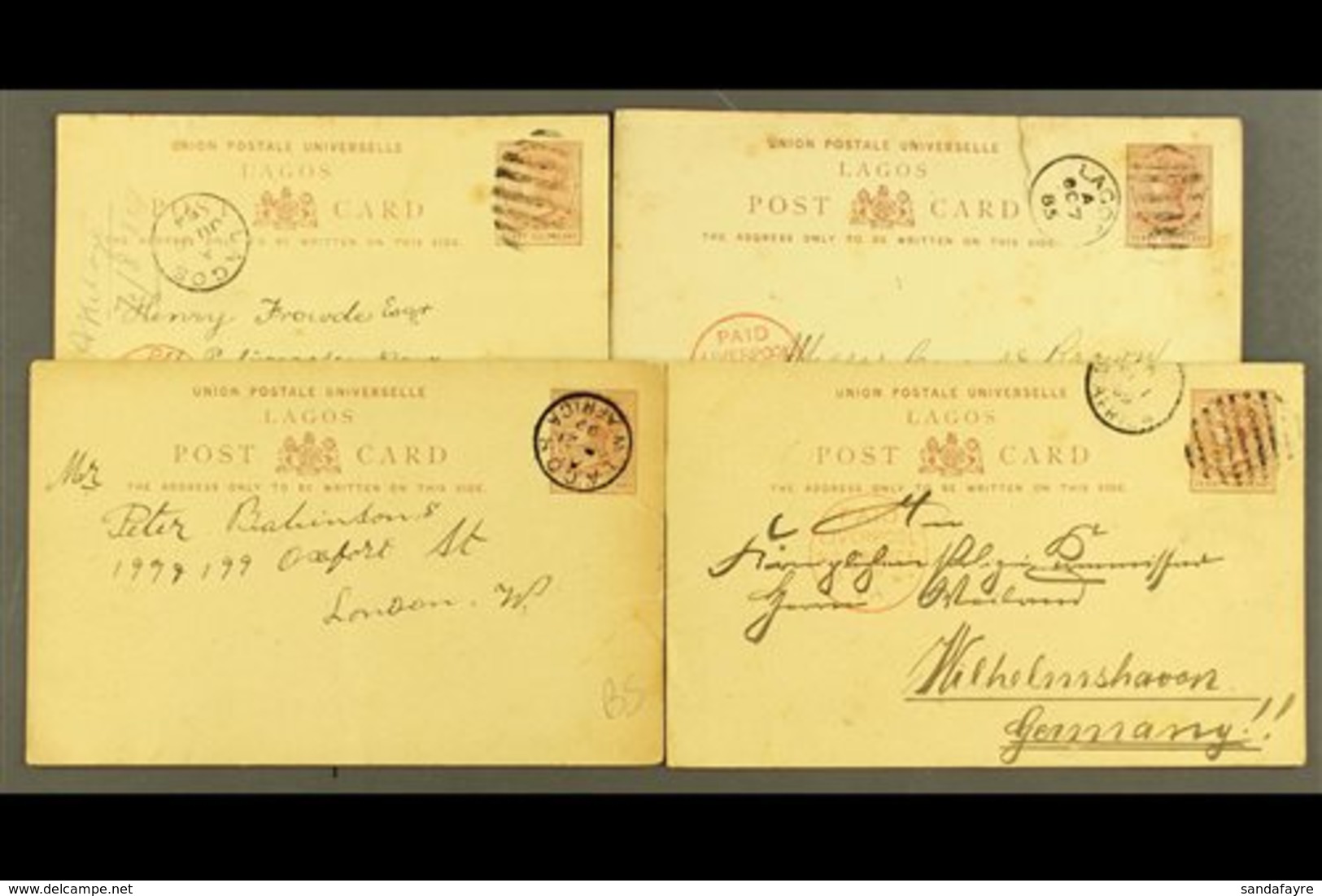 1884-1901 STATIONERY POSTCARDS  1½d Commercially Used To England (3) Or Germany (4) With Lagos Bars Or Cds Cancels, All  - Nigeria (...-1960)