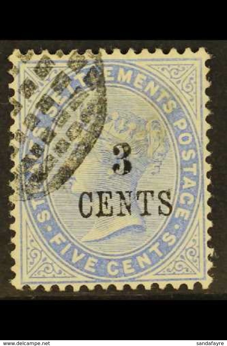 1885  3c On 5c Blue, SG 82, Very Fine Used. Elusive Stamp. For More Images, Please Visit Http://www.sandafayre.com/itemd - Straits Settlements