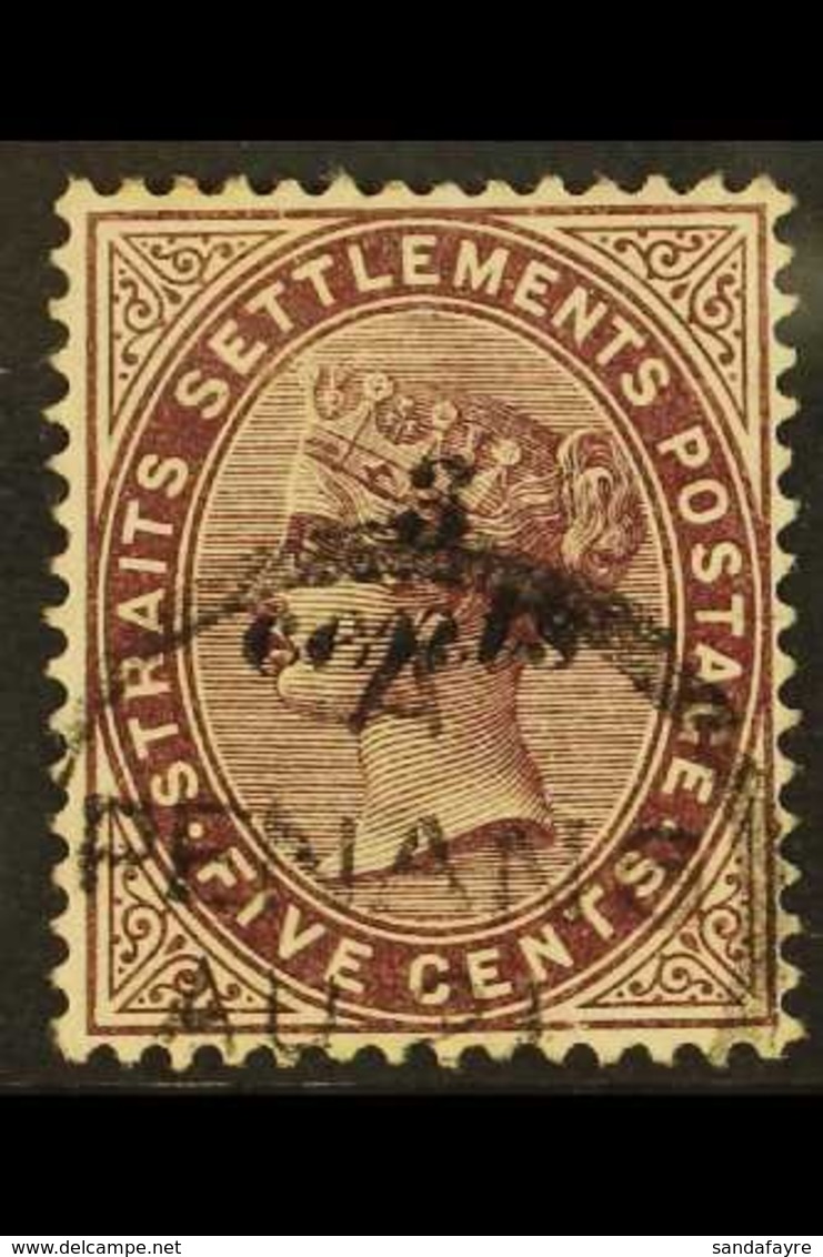 1886  3c On 5c Purple Brown, SG 84, Very Fine Used With Neat Penang Cds Cancel. Elusive Stamp. For More Images, Please V - Straits Settlements