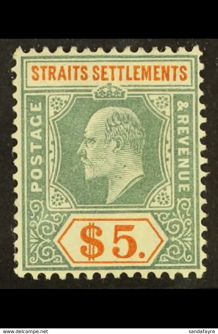 1904-10  $5 Dull Green & Brown-orange, Wmk Mult Crown CA, SG 138, Very Fine Mint. For More Images, Please Visit Http://w - Straits Settlements