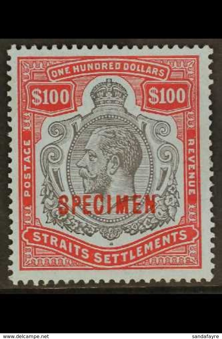 1912 - 13  $100 Black And Carmine On Blue, Geo V, Overprinted "Specimen", SG 214s, Very Fine Mint, Part Gum. Lovely Stam - Straits Settlements