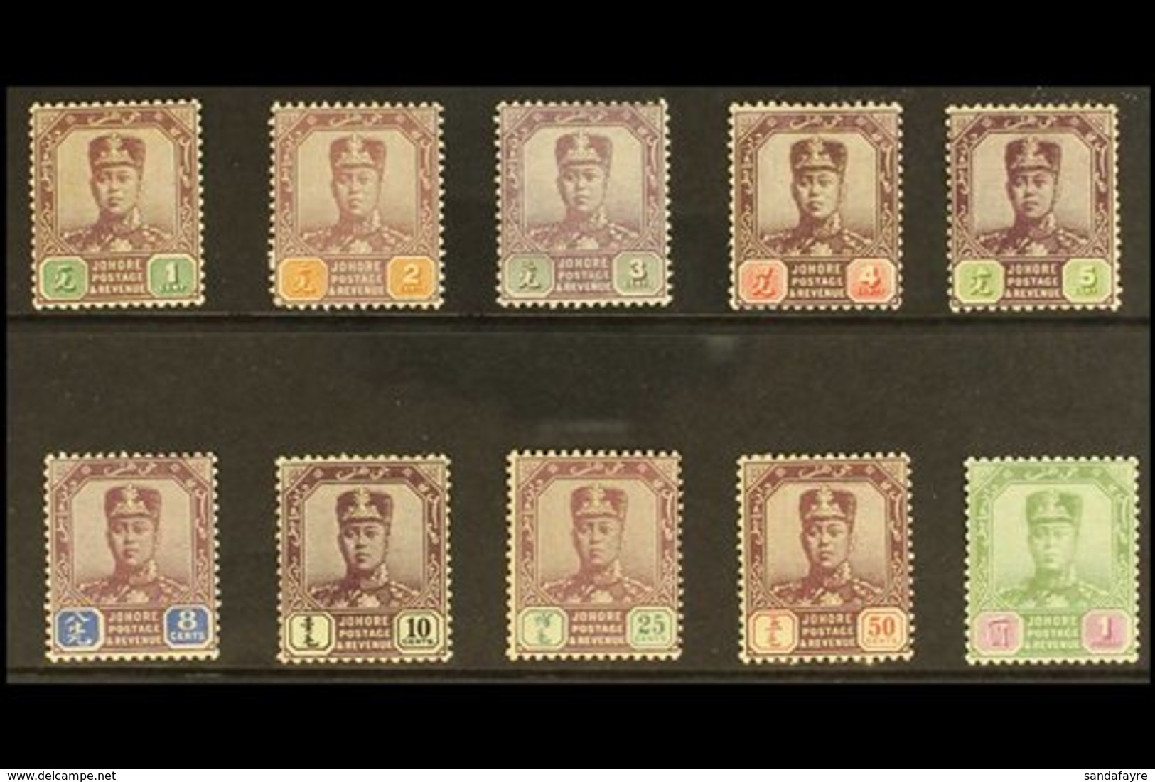JOHORE  1910 - 19 Sultan Set, Wmk Rosettes, SG 78/87, Very Fine Mint. (10 Stamps) For More Images, Please Visit Http://w - Other & Unclassified