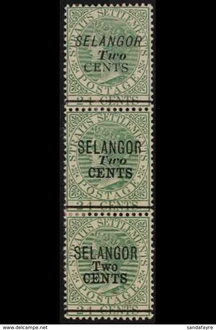 SELANGOR  1891 2c On 24c Green, SG 44 - 46, As A Superb Mint Vertical Strip Of 3. For More Images, Please Visit Http://w - Other & Unclassified