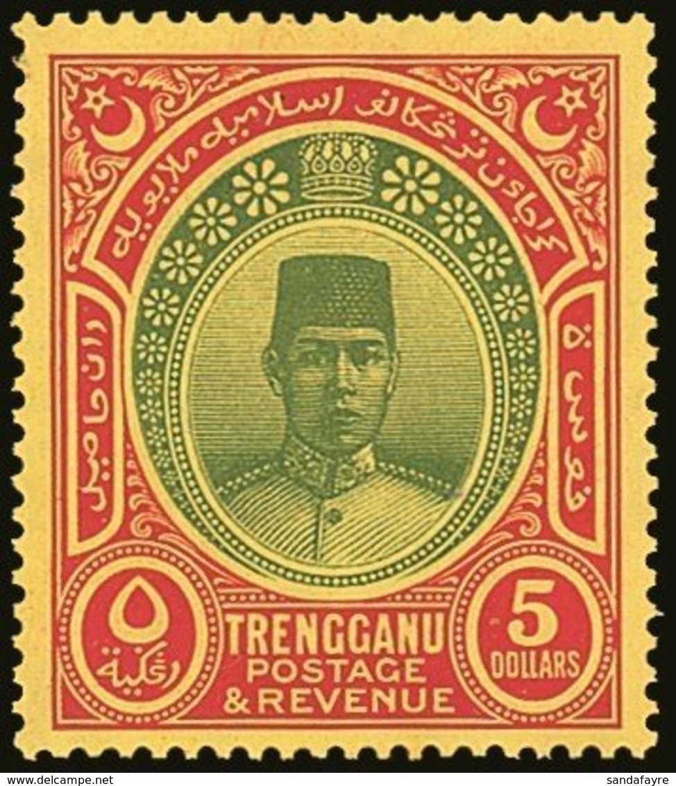 TRENGGANU  1938 $5 Green And Red On Yellow, Wmk Mult Script CA, SG 44, Very Fine Mint. Fresh & Attractive. For More Imag - Other & Unclassified