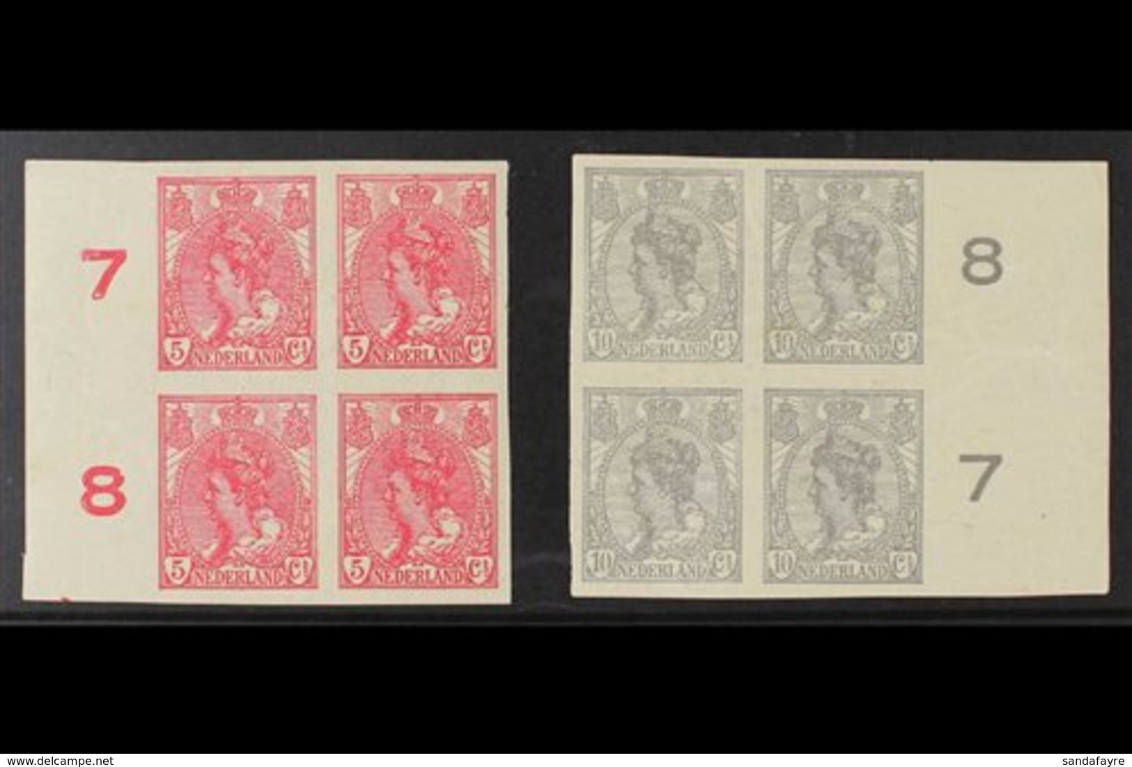 1923  5c Bright Rose And 10c Pale Grey Imperf, SG 246/247, Each In Never Hinged Mint Marginal Blocks Of Four. (2 Blocks, - Otros & Sin Clasificación