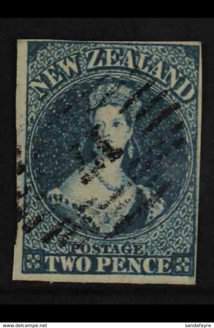 1855-57  2d Dull Blue Chalon, London Printing, SG 2, With Four Clear To Good Margins And Neat "17" Cancel. For More Imag - Other & Unclassified