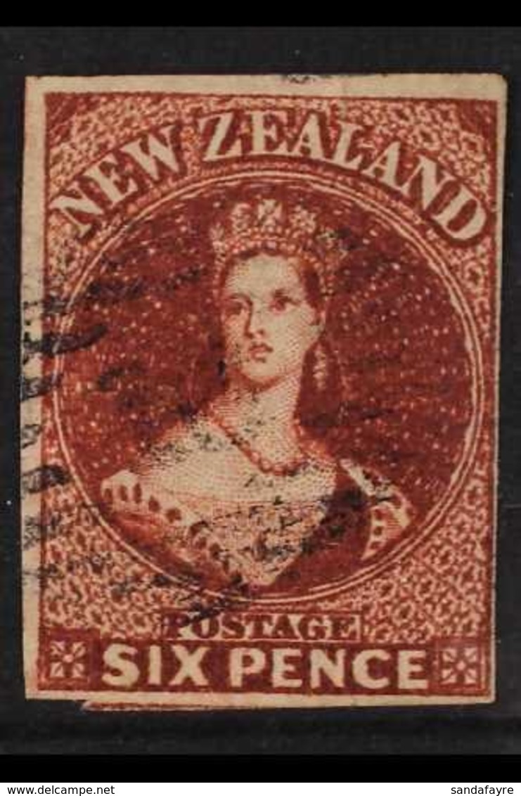 1864  6d Red Brown Imperf "Chalon", SG 99, Four Small To Larger Margins, Fine Used For More Images, Please Visit Http:// - Other & Unclassified