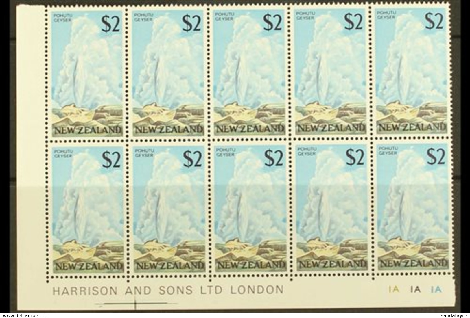 1967-70  $2 Geyser, SG 879, Lower Left Corner Imprint/plate Number Block Of Ten (5 X 2), Never Hinged Mint. For More Ima - Sonstige & Ohne Zuordnung