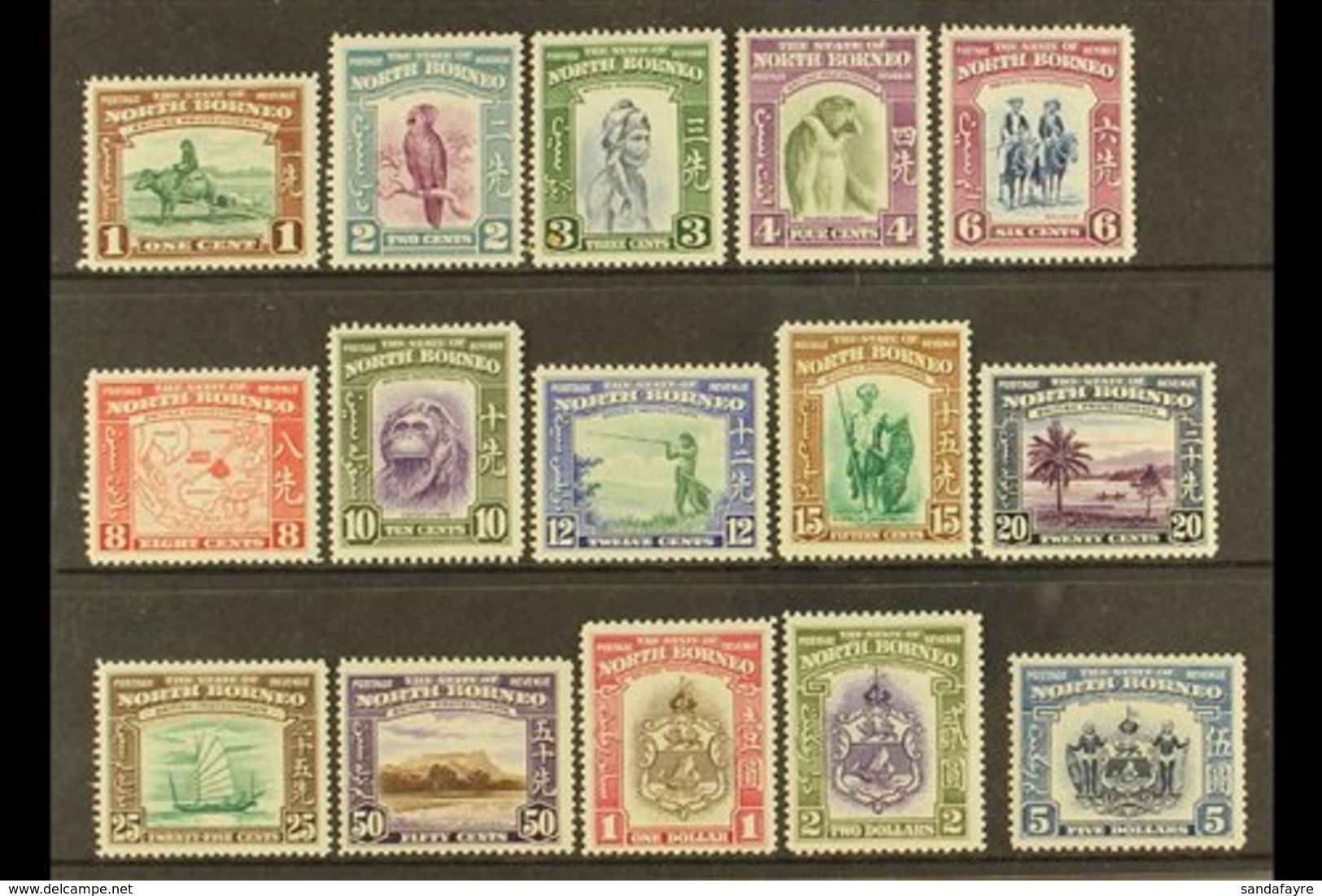 1939  Pictorial Set Complete, SG 303/317, Fresh Mint. $5 Couple Pulled Perfs Otherwise Very Fine. Scarce Set (SG £1300)  - North Borneo (...-1963)