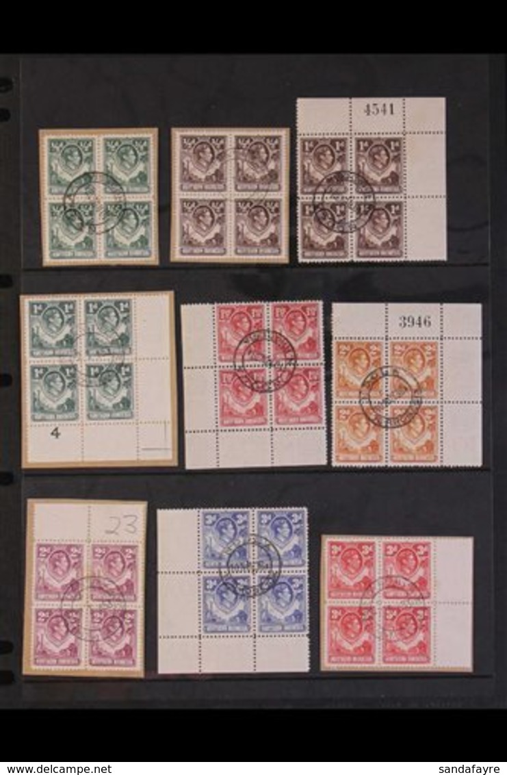 1938-52 USED BLOCKS OF FOUR.  All Different Group Of Superb Cds Used BLOCKS Of 4 On Stock Pages, Includes Most Values To - Nordrhodesien (...-1963)
