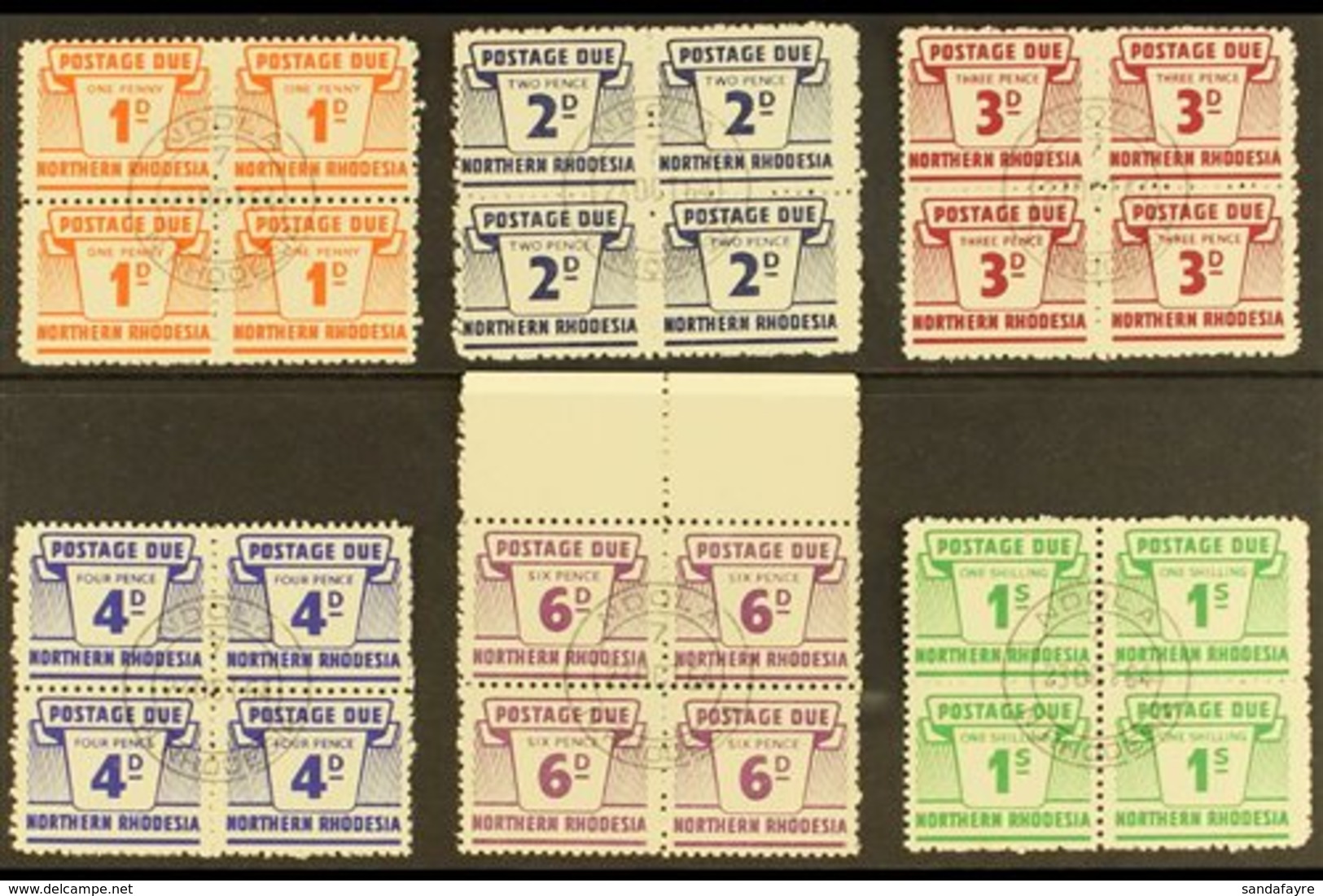 POSTAGE DUES  1963 Complete Set In BLOCKS OF FOUR, SG D5/10, Very Fine Used With Central, NDOLA C.d.s. Postmarks. For Mo - Northern Rhodesia (...-1963)