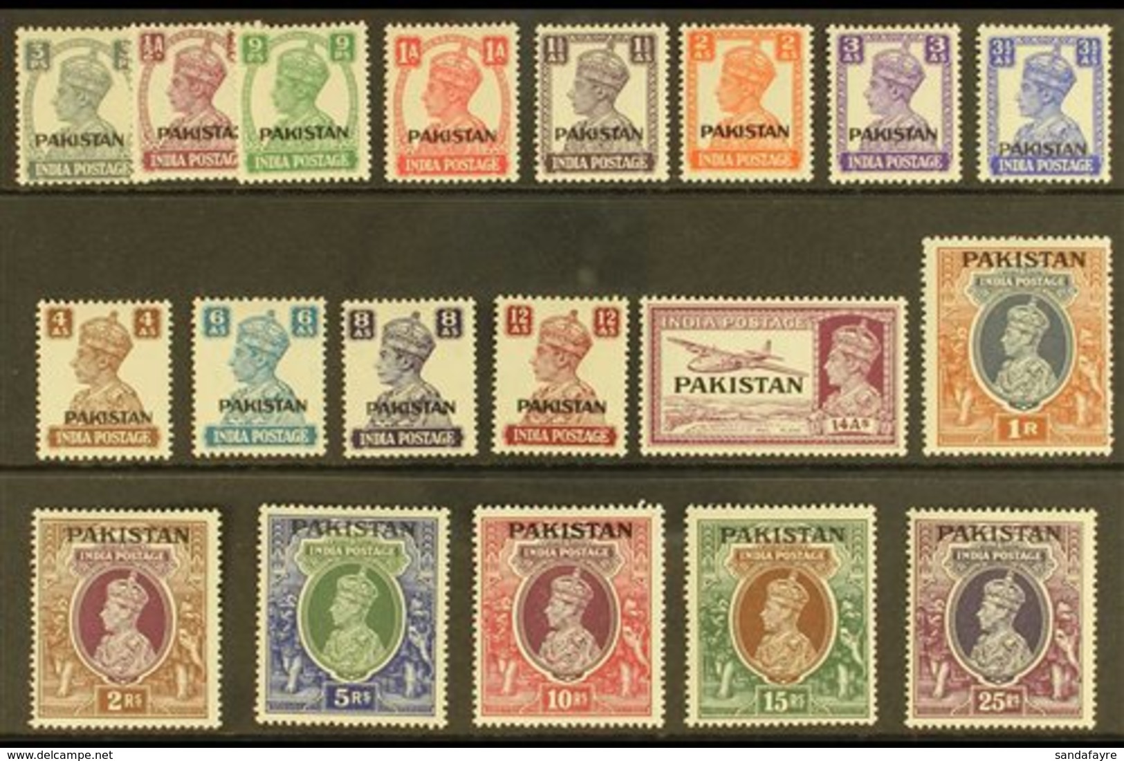 1947  Overprints On India Complete Definitive Set, SG 1/19, Fine Mint. (19 Stamps) For More Images, Please Visit Http:// - Pakistan