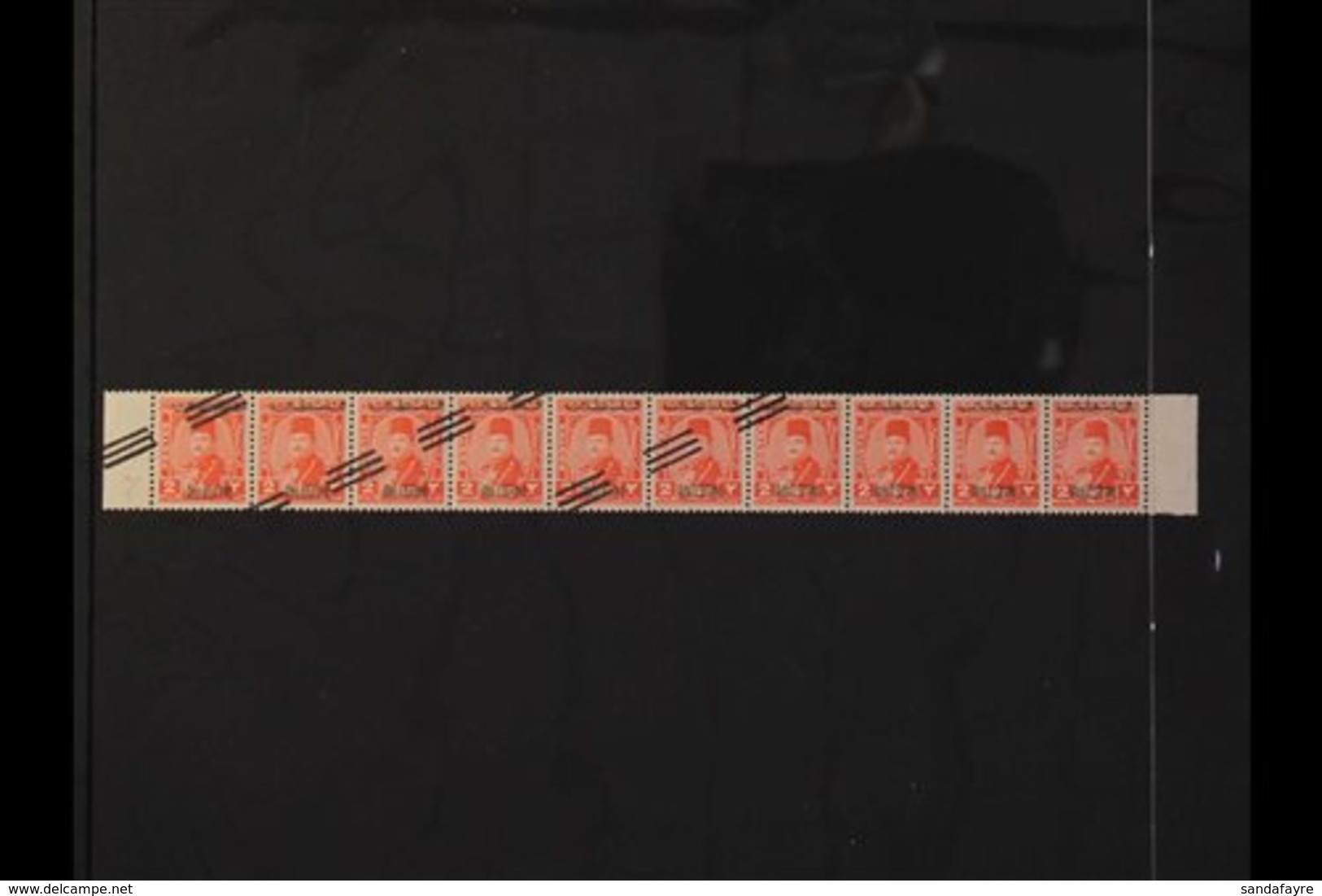 EGYPTIAN OCCUPATION  1953 2m Vermilion Bars Overprint, SG 33, Never Hinged Mint Horizontal STRIP OF 10 With Seven Stamps - Palestine