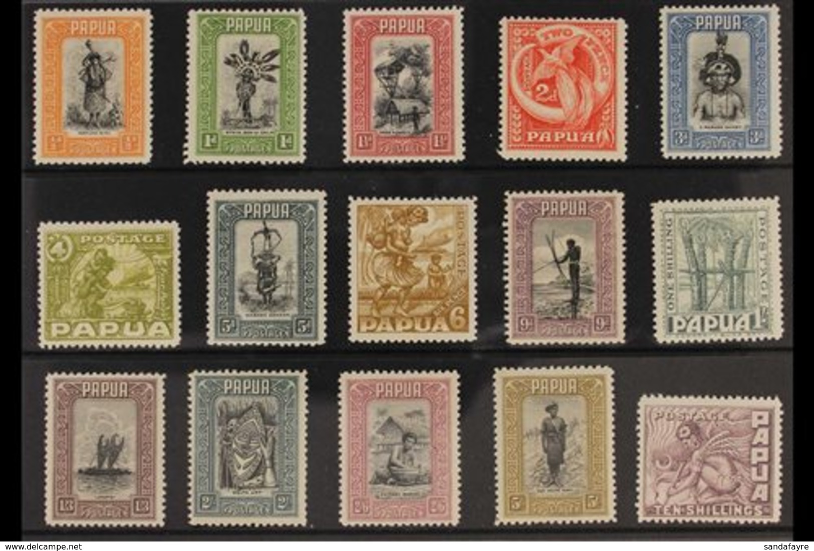 1932  Pictorial Definitives Set To 10s, SG 130/44, Fine Lightly Hinged Mint. (15 Stamps) For More Images, Please Visit H - Papua New Guinea