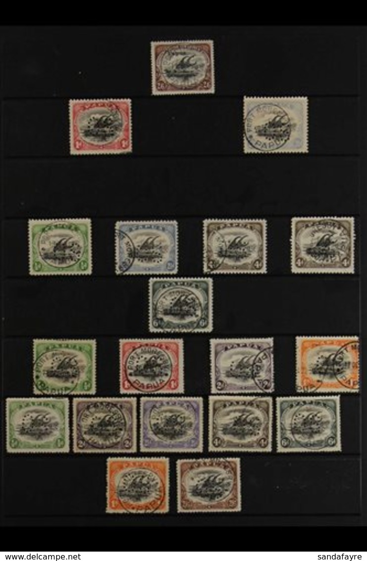 OFFICIALS  An Attractive Collection Of Fine Used "OS" Perfins Including 1908 2s 6d Black And Brown (SG O1), 1908 Wmk Sid - Papua New Guinea