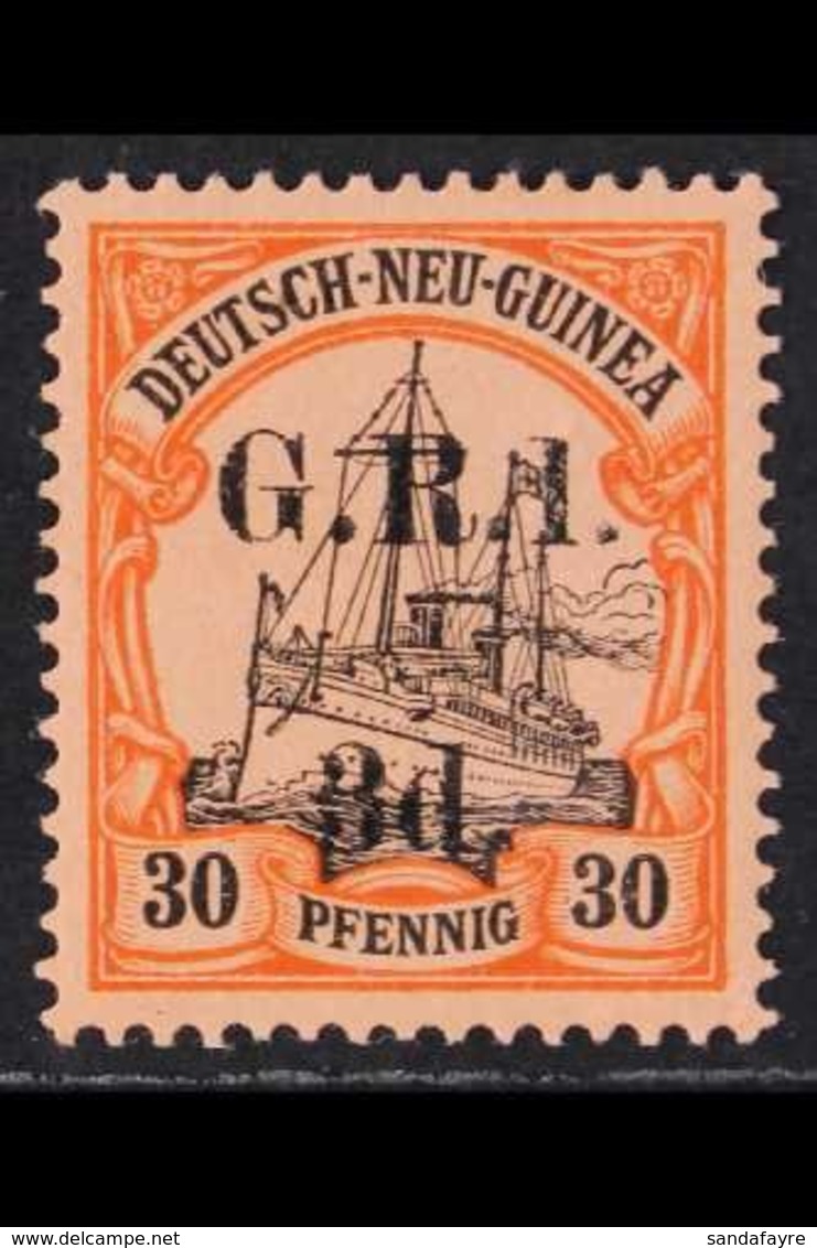 1914  3d On 30pf Black On Orange On Buff, 6mm Spacing On New Guinea, SG 8, Very Fine Mint. For More Images, Please Visit - Papoea-Nieuw-Guinea