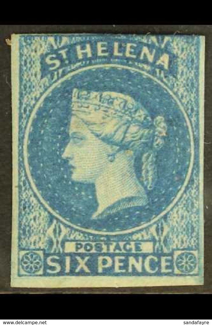 1856  6d Blue Imperforate, Large Star Wmk, SG 1, 3+ margins Just Touching The Frame Line At The Top, Mint With Large Par - Saint Helena Island